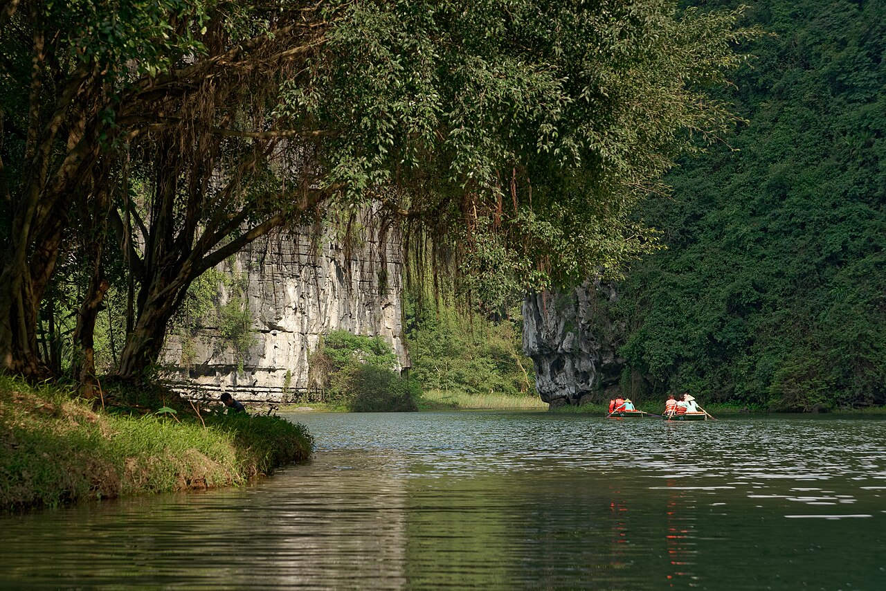 Trang An limestone scenery and boats in Ninh Binh