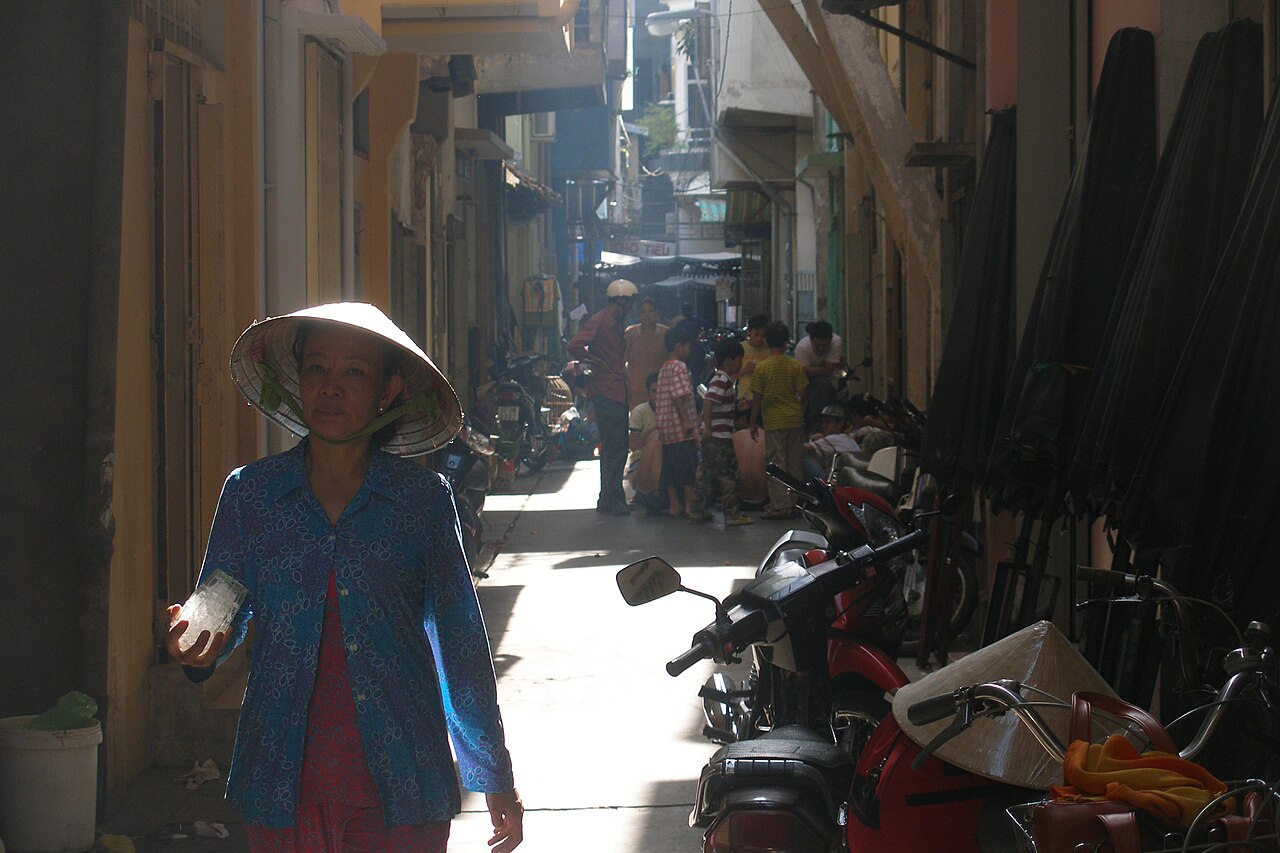 Central streets and waterways of Chau Doc in the Mekong Delta near Cambodia