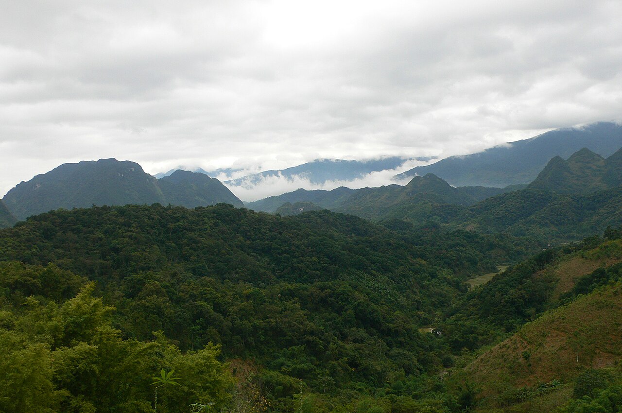 Lush terraced valley and mountain slopes of Pu Luong Nature Reserve