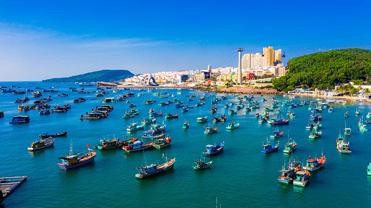 Harbor and coastal pier waters at An Thoi in southern Phu Quoc, Vietnam