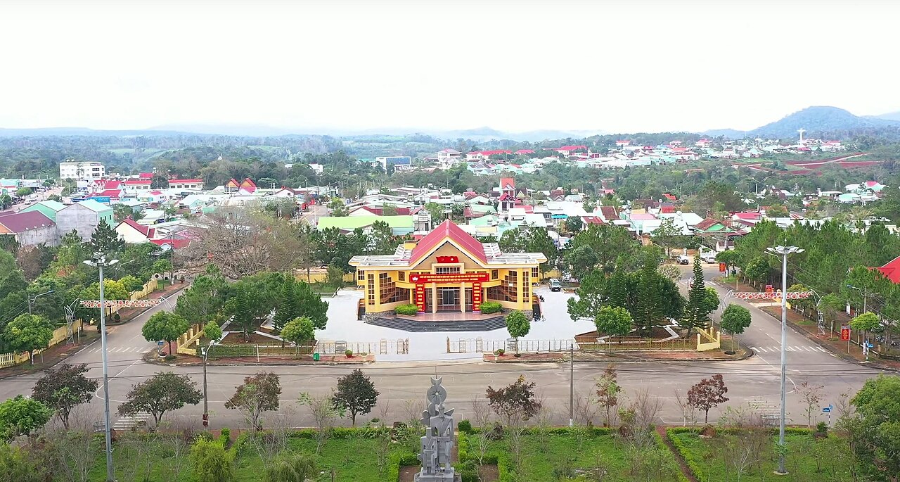 Lush pine forests and quiet mountain town center of Mang Den plateau in Kon Tum