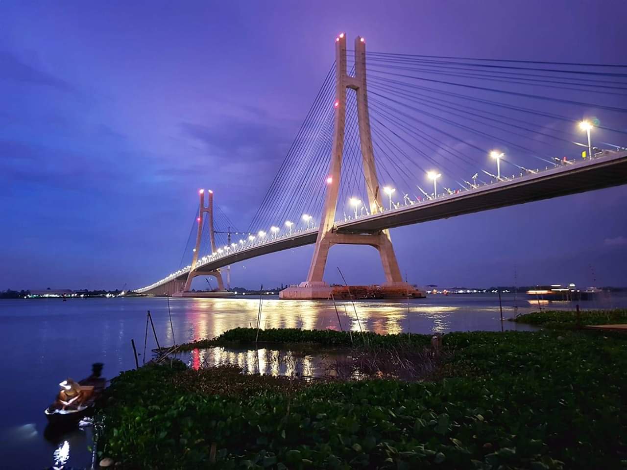 Vam Cong Bridge spanning the Hau River in the Mekong Delta