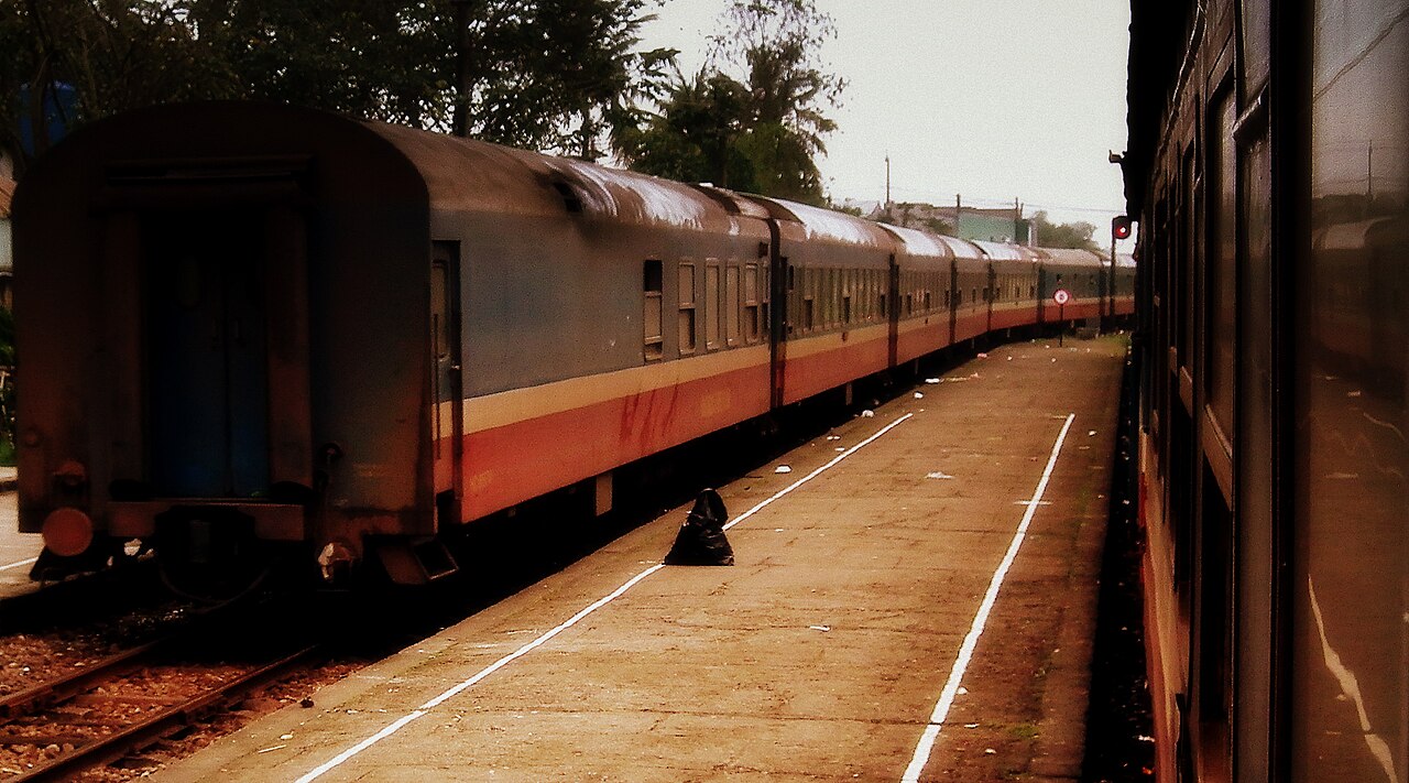 Vietnam Railways train car travelling along the central coast