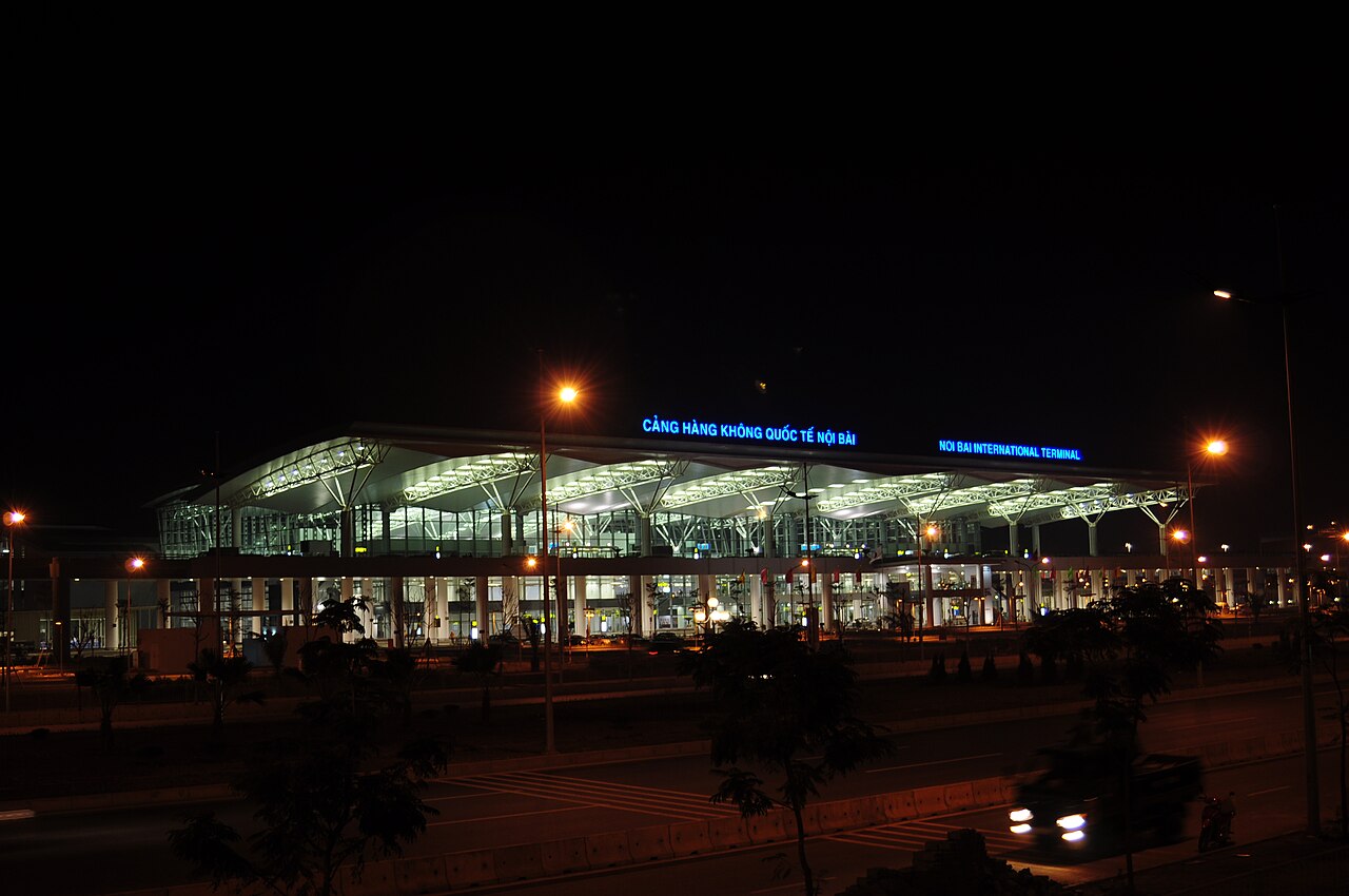 Noi Bai International Airport Terminal 2 at night in Hanoi