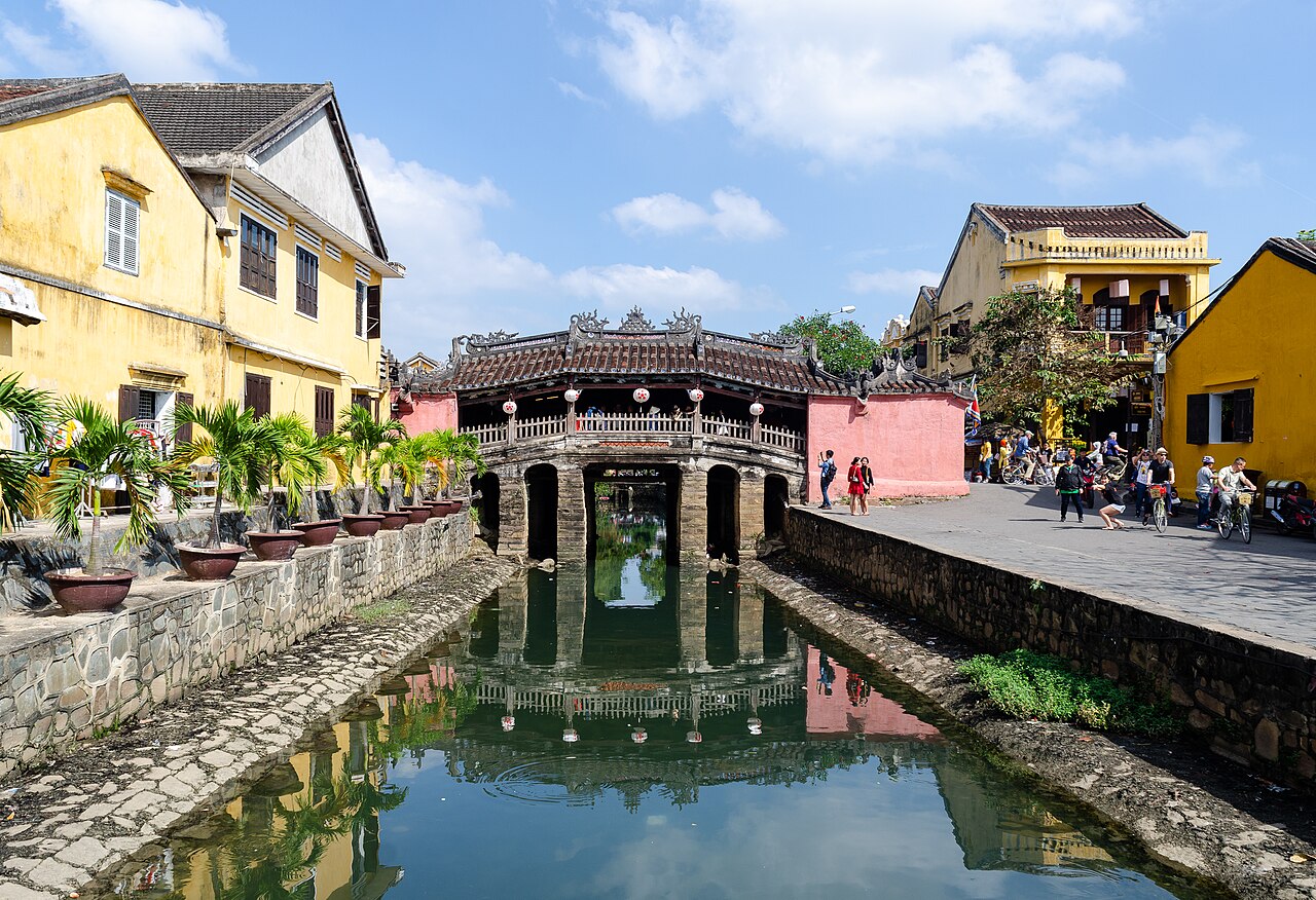 Historic Japanese Covered Bridge Chua Cau over the canal in Hoi An