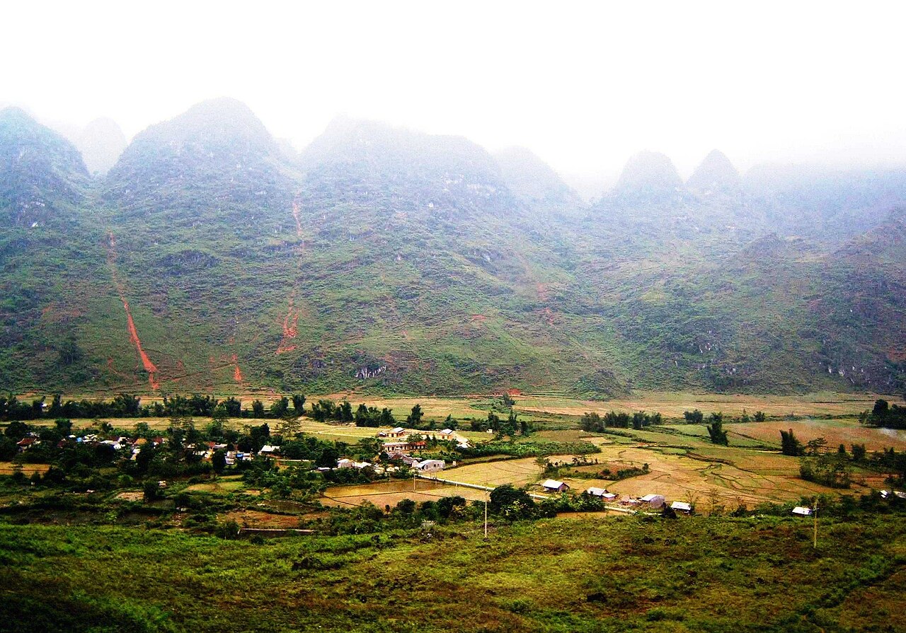 Mountain road and dramatic karst landscape between Dong Ha and Quan Ba in Ha Giang province